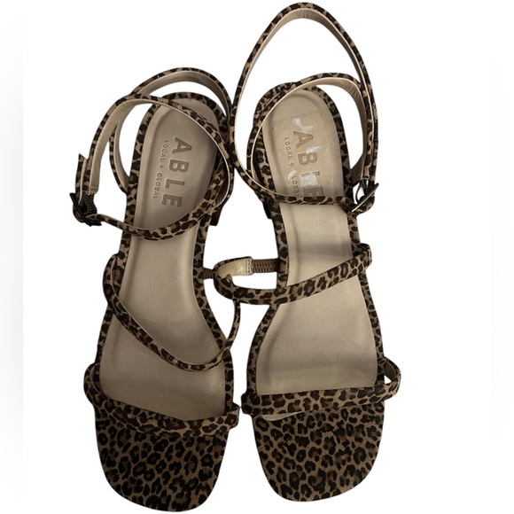 NWOT Able Scalia Block Heel Suede Leather Leopard Print Size 6.5 - Picture 1 of 5
